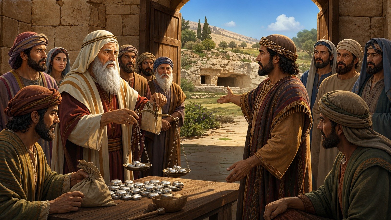 Illustration: Abraham purchases the cave of Machpelah