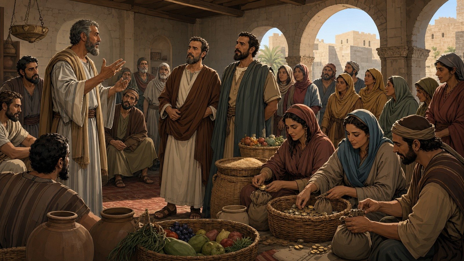 Illustration: Agabus' prophecy of famine; relief sent to Judea