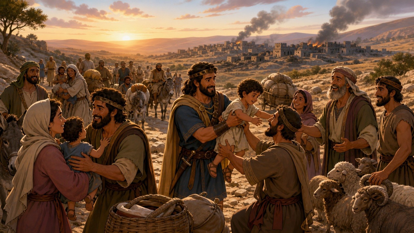 Illustration: Amalekite raid on Ziklag; David's rescue