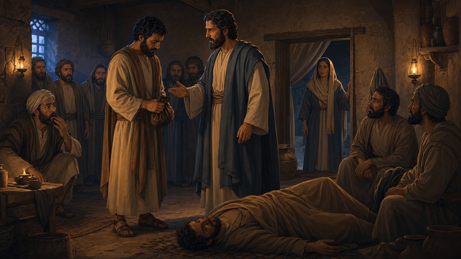 Illustration: Ananias and Sapphira's deceit and death