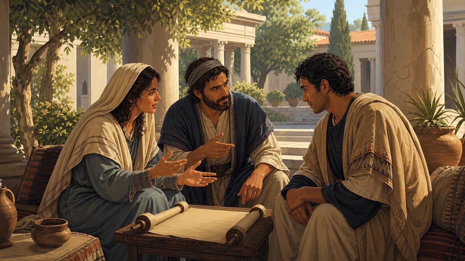 Illustration: Apollos taught more accurately by Priscilla and Aquila