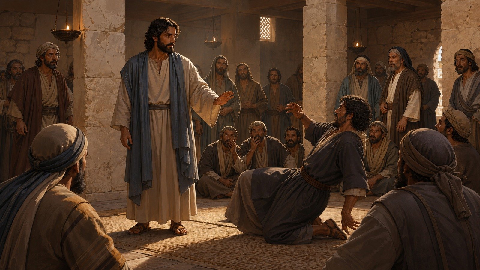 Illustration: Authority over an evil spirit in Capernaum's synagogue