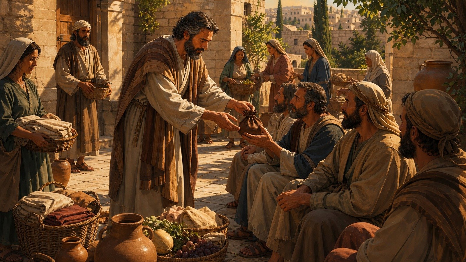 Illustration: Believers share possessions; Barnabas' example