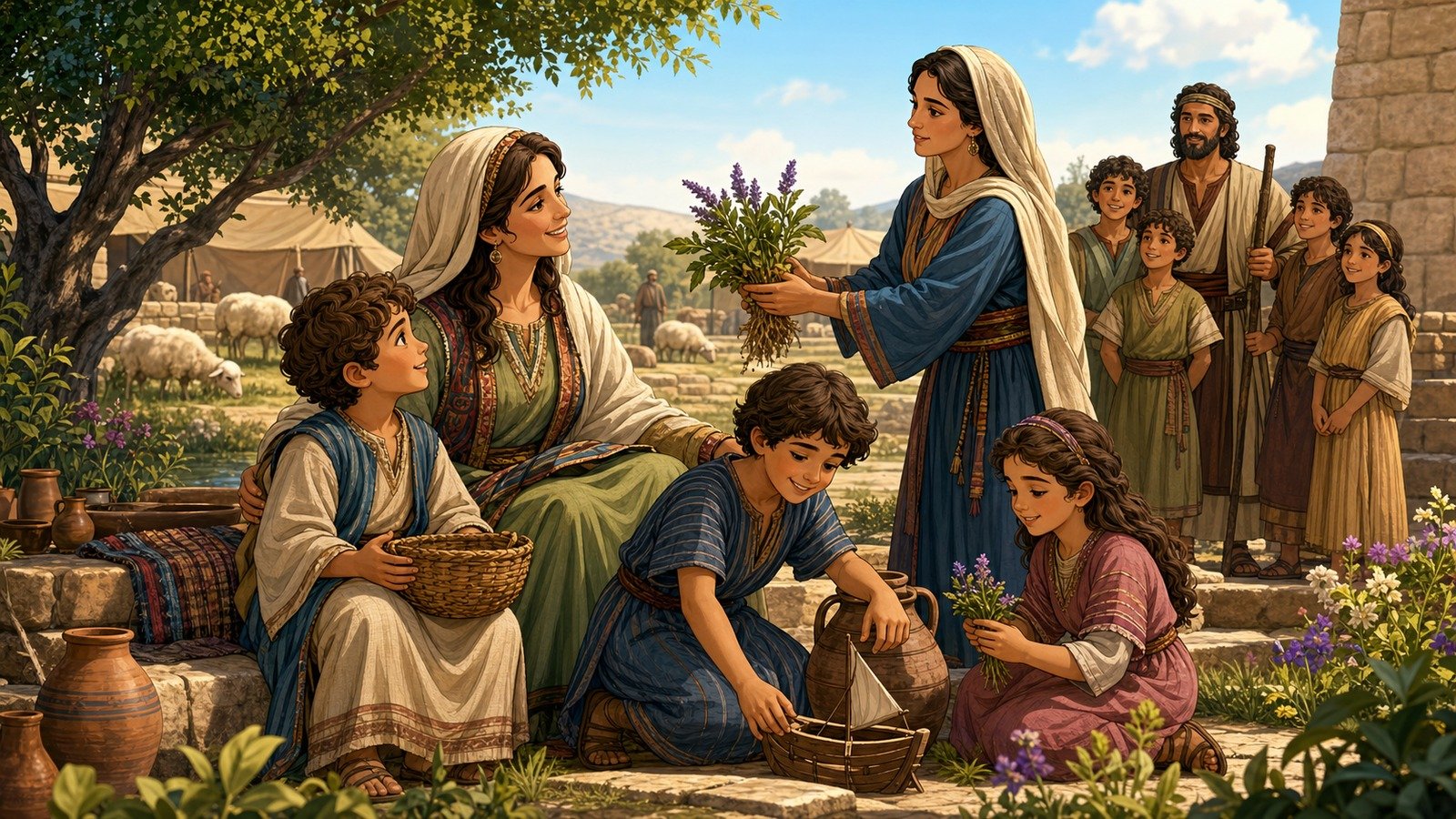 Illustration: Birth of Issachar, Zebulun and Dinah to Leah