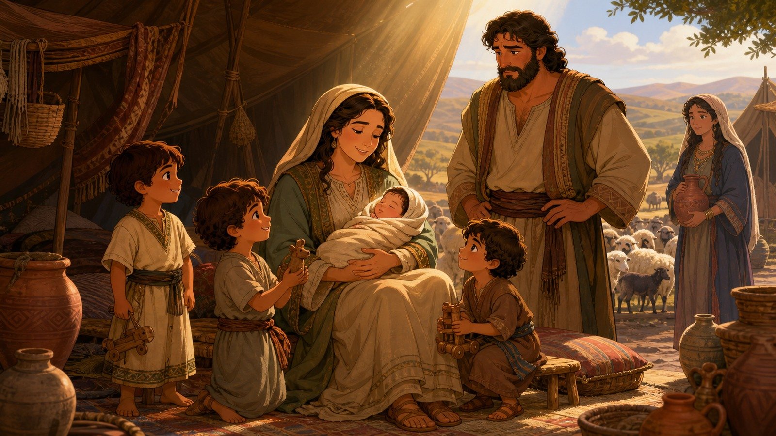 Illustration: Birth of Leah's first four sons: Reuben, Simeon, Levi and Judah