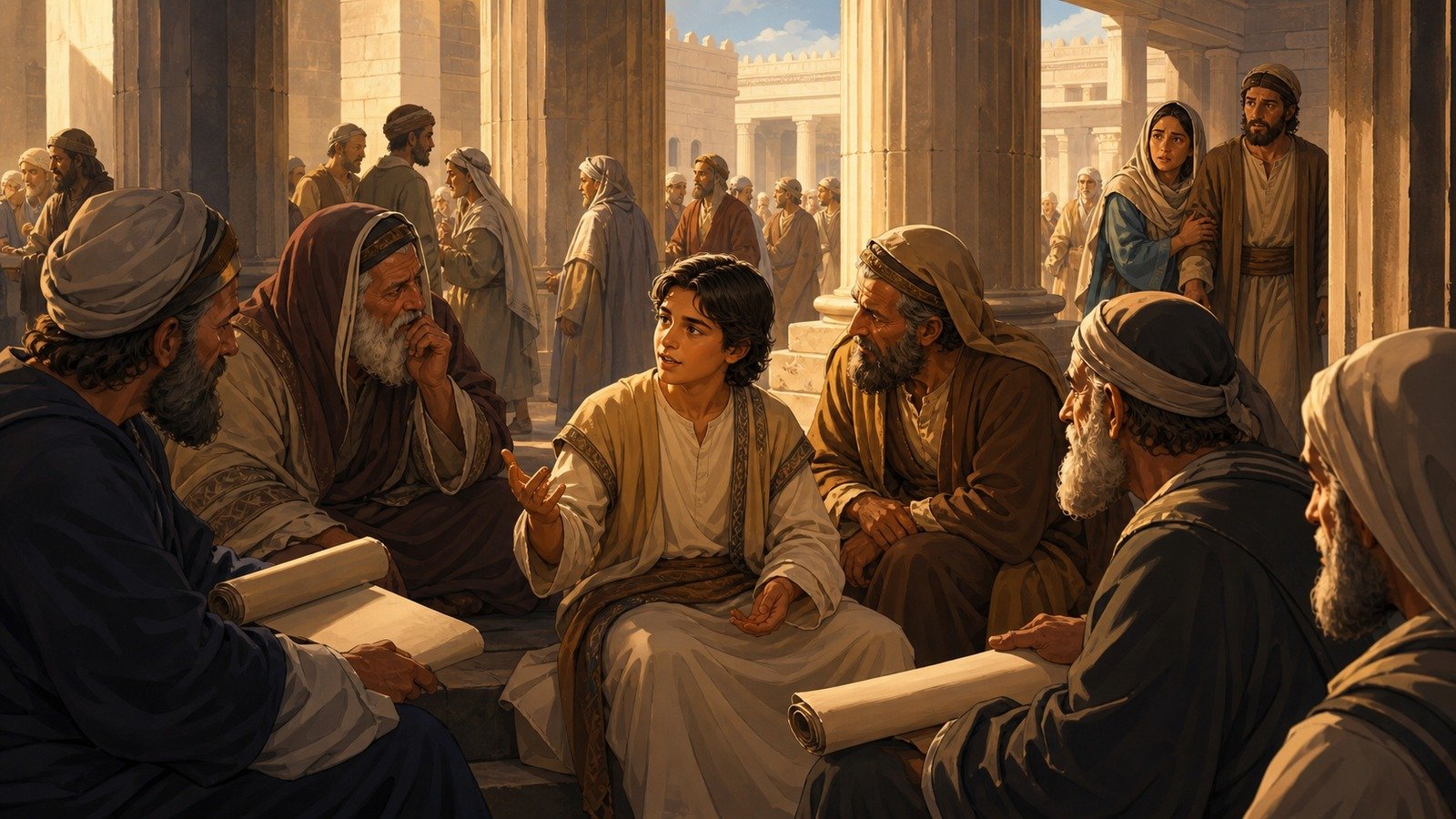 Illustration: Boy Jesus at the Temple, age 12