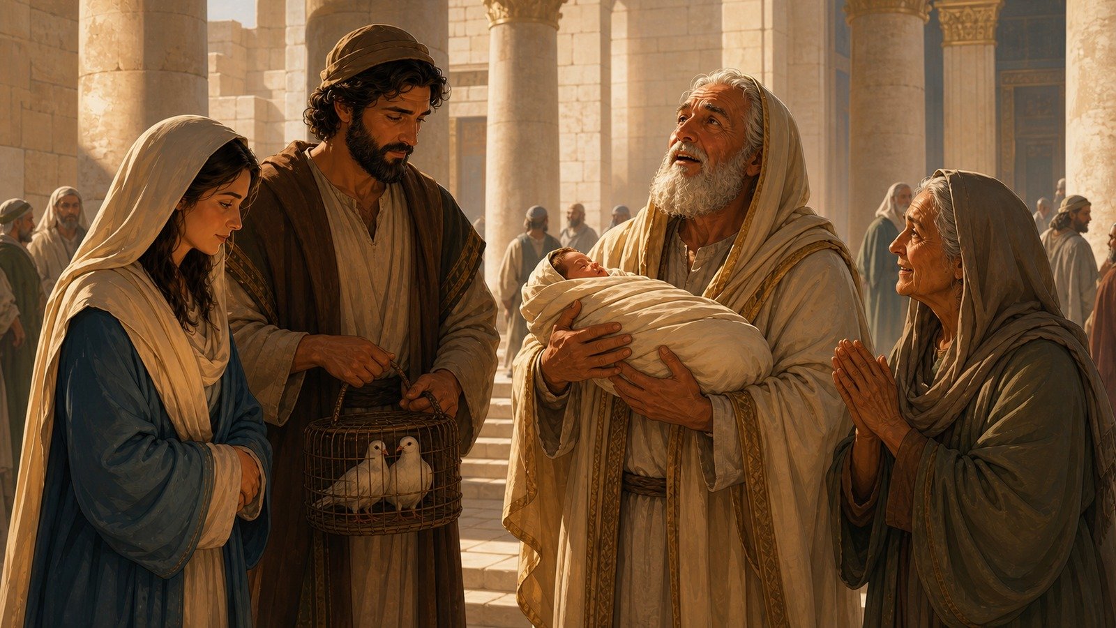 Illustration: Circumcision and presentation at the Temple; Simeon and Anna