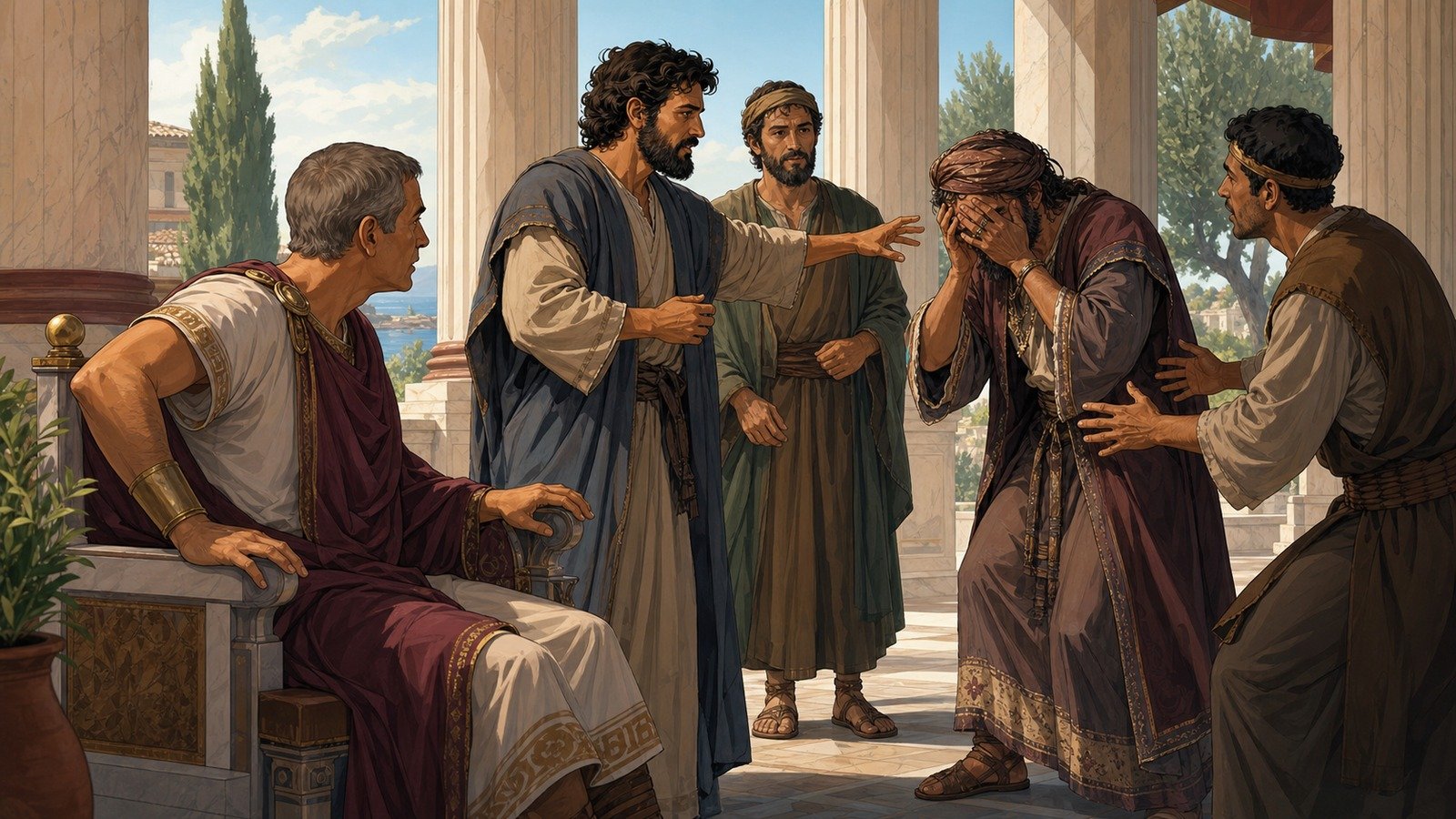 Illustration: Cyprus: Elymas struck blind; the proconsul believes
