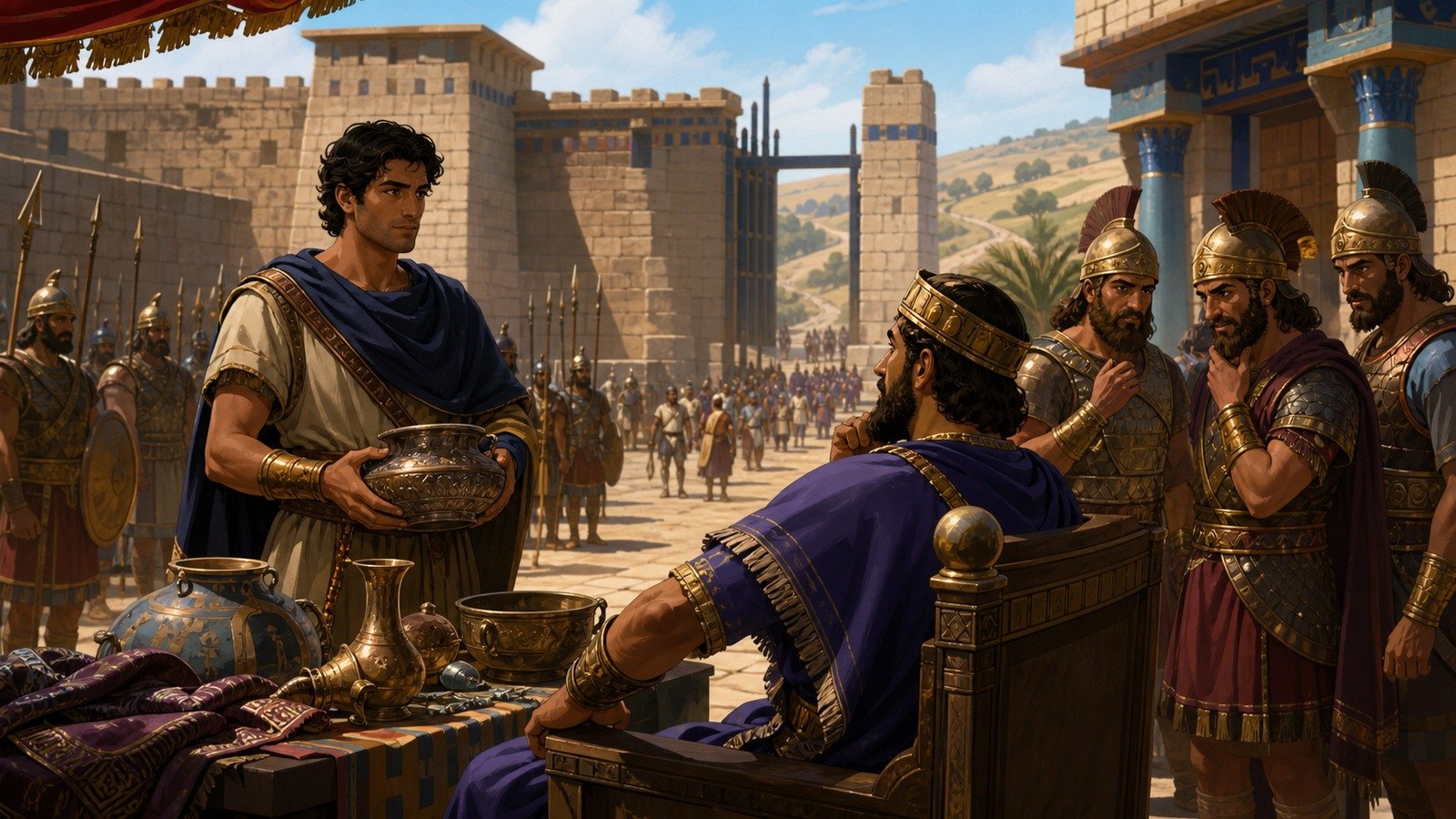 Illustration: David serves Achish of Gath; deceives him about his raids