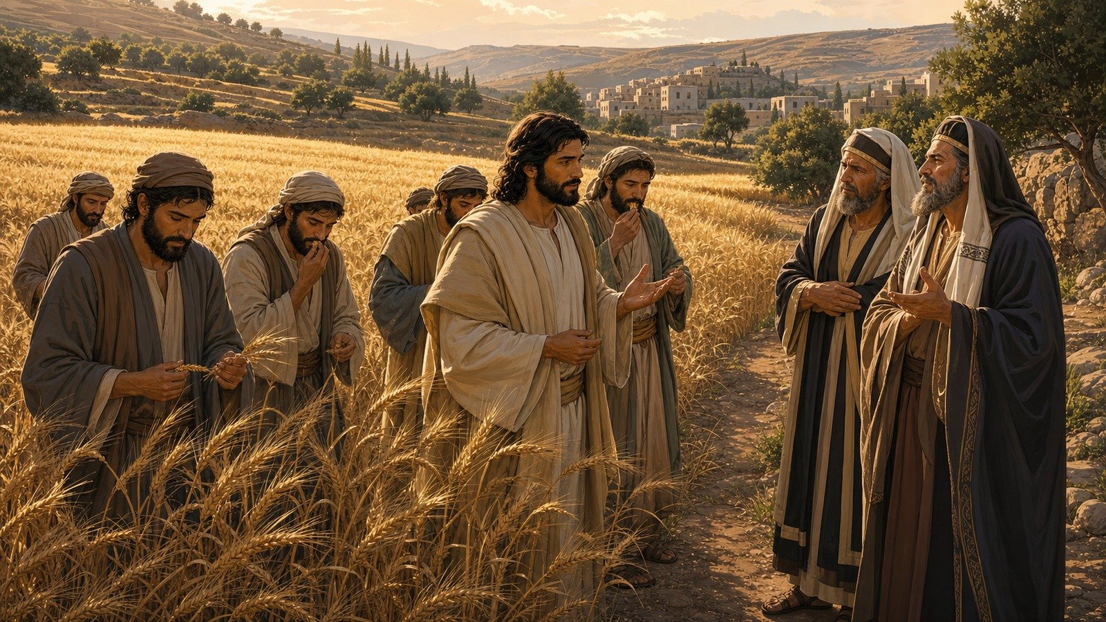 Illustration: Disciples pick grain on the Sabbath