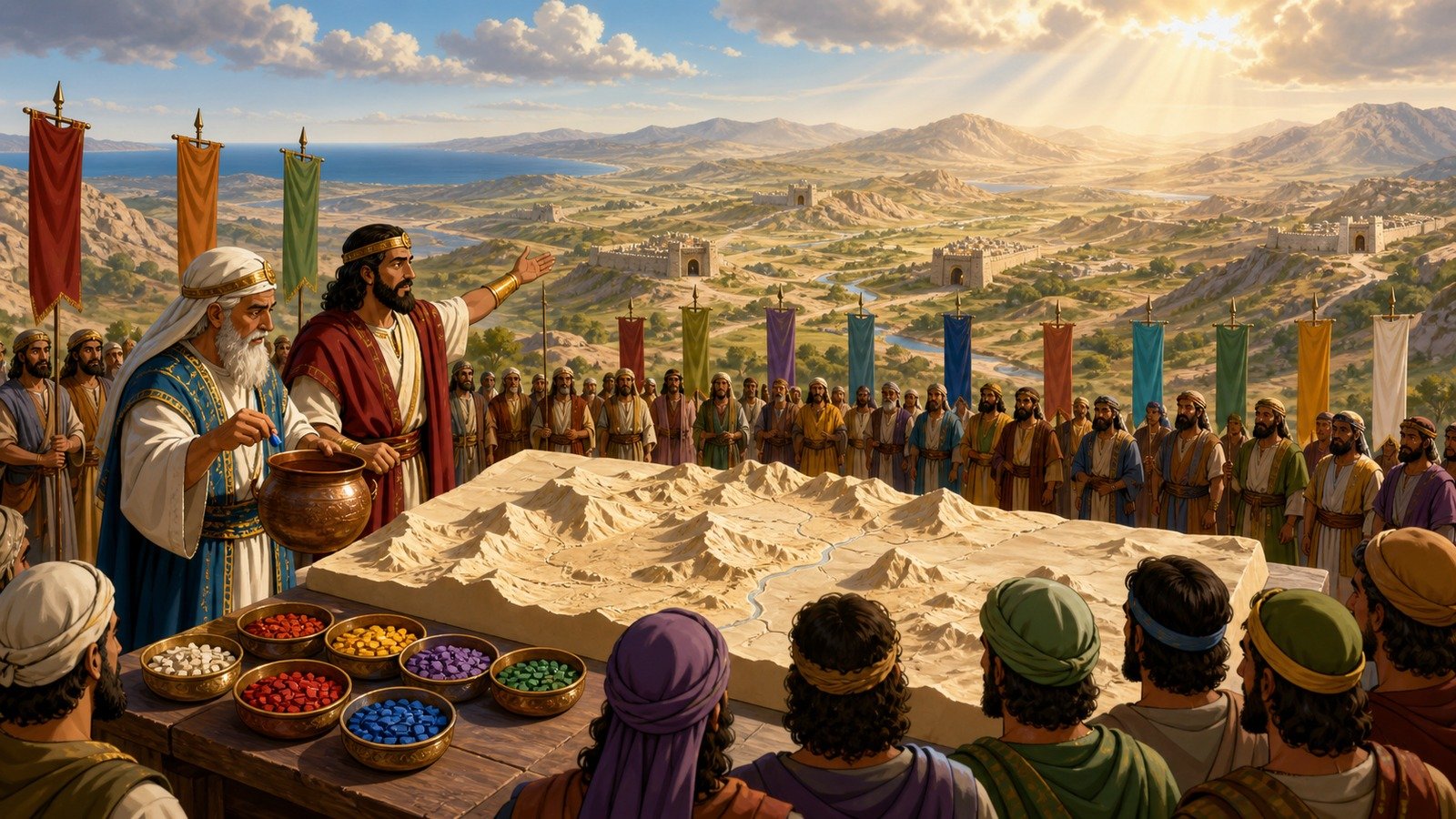 Illustration: Division of the land among the twelve tribes