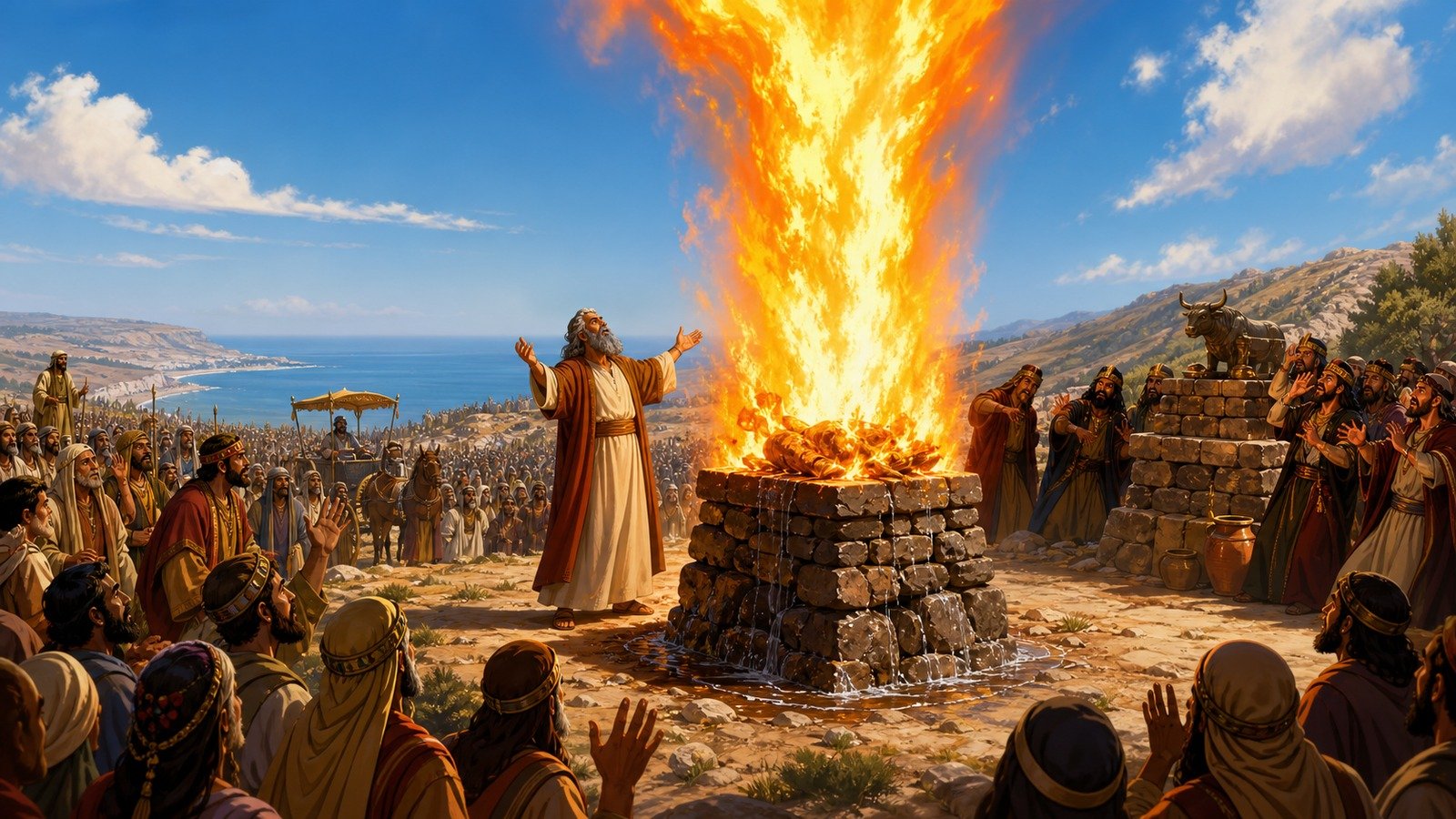 Illustration: Elijah on Mount Carmel; contest with the prophets of Baal