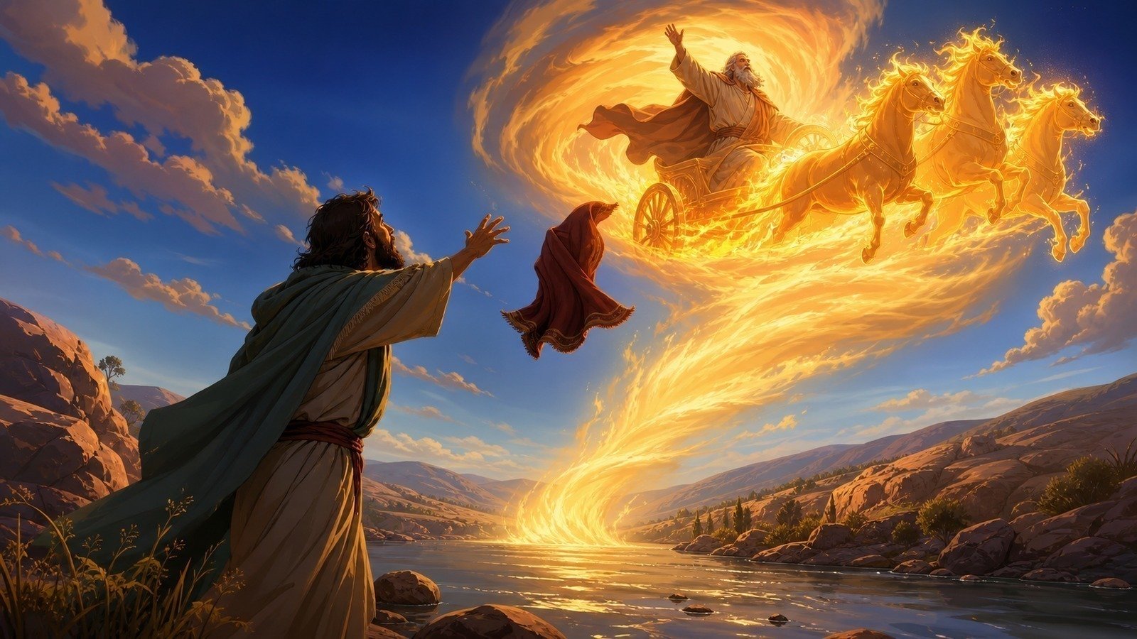 Illustration: Elijah taken up to heaven; Elisha's ministry begins