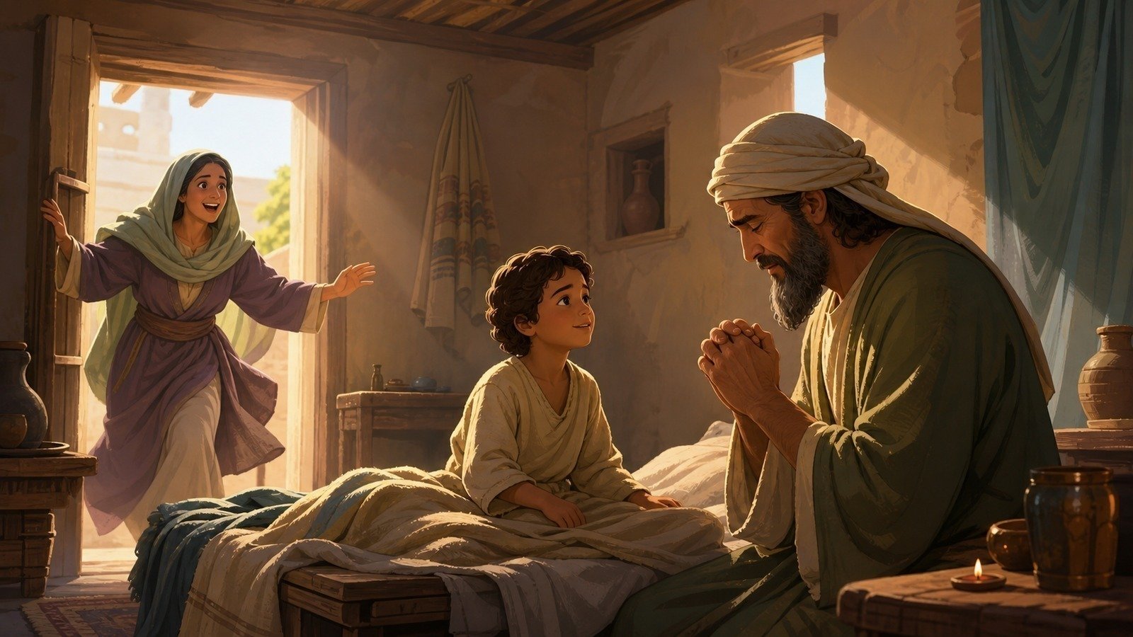 Illustration: Elisha raises the Shunammite woman's son