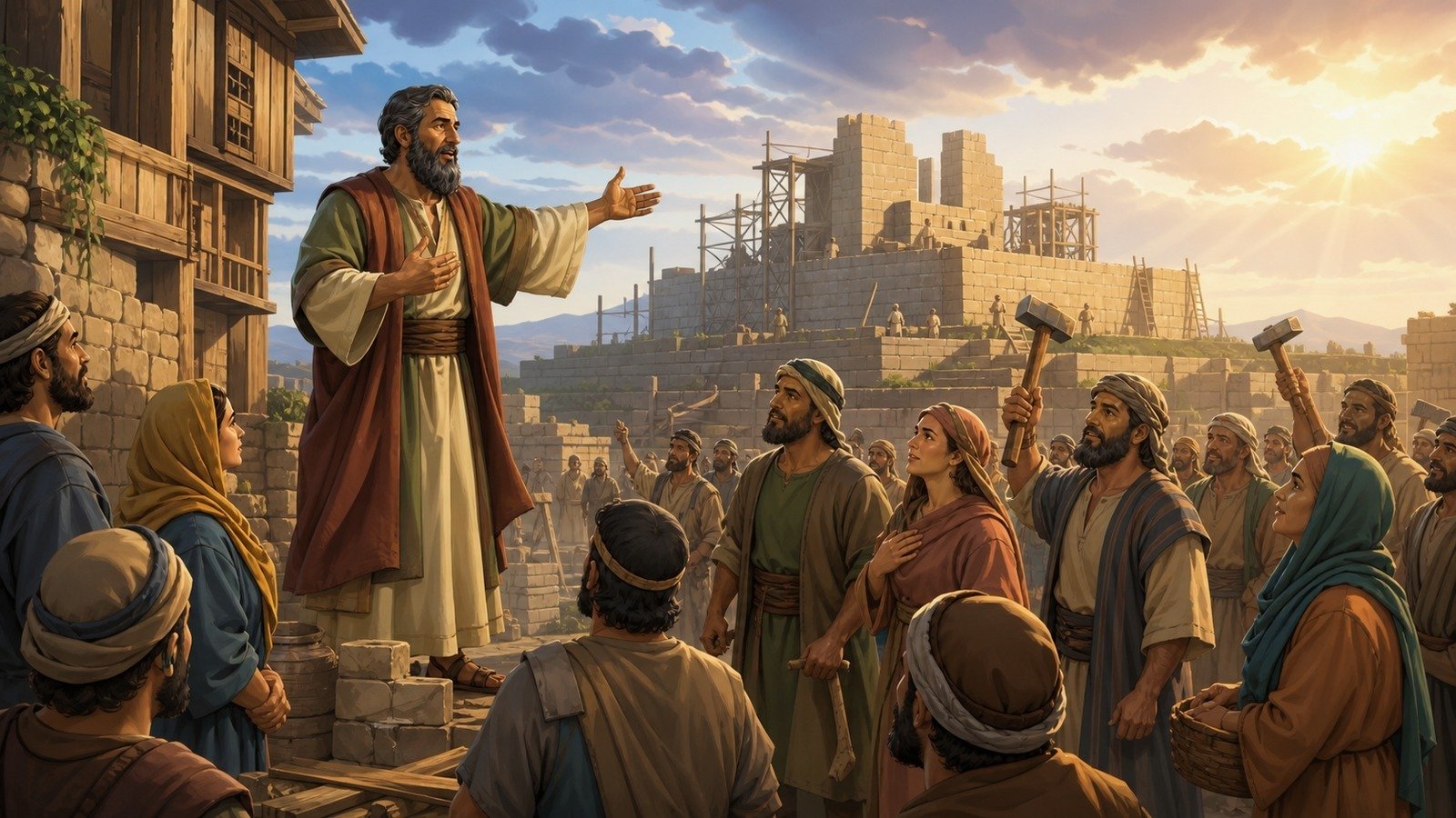 Illustration: Haggai's rebuke and call to rebuild the Temple