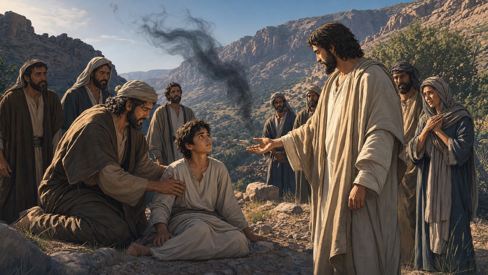 Illustration: Healing of a boy with an evil spirit
