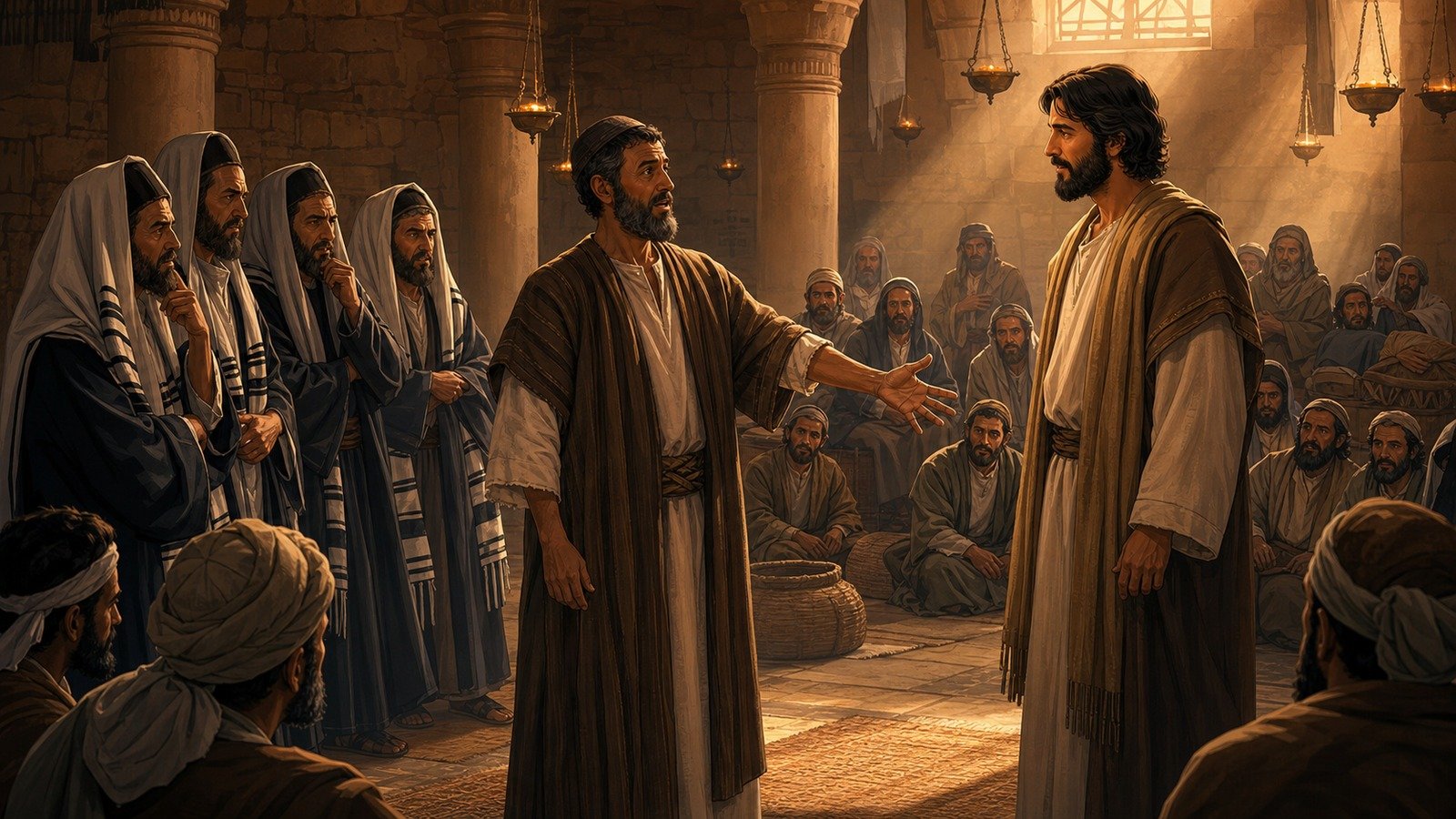 Illustration: Healing of a man's shrunken hand on the Sabbath