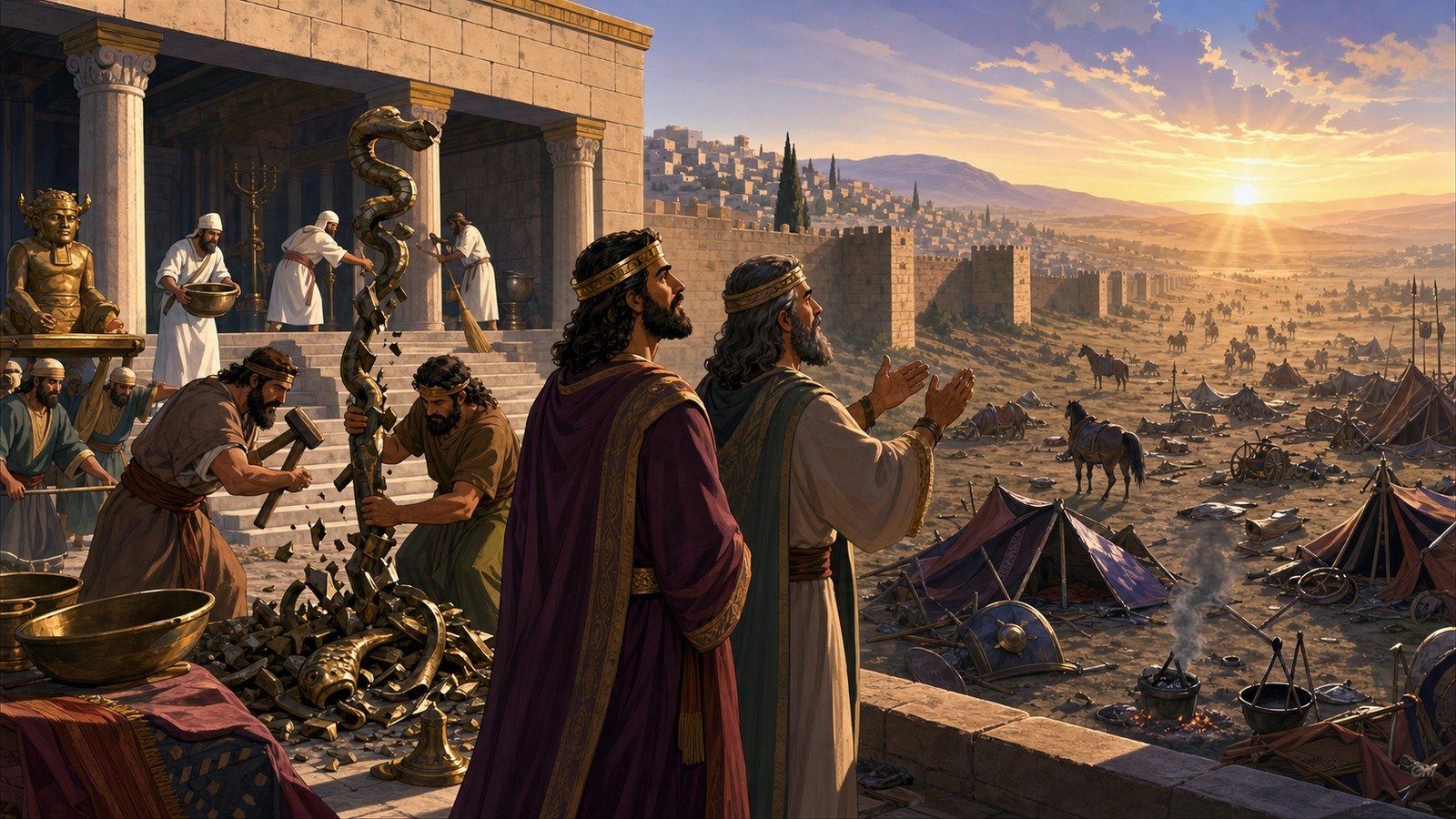 Illustration: Hezekiah's reforms; Sennacherib's invasion repelled