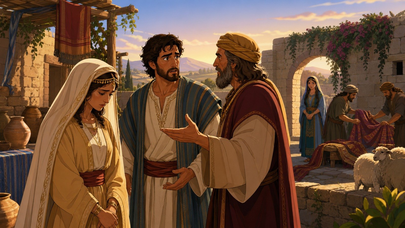 Illustration: Jacob deceived into marrying Leah; marries Rachel