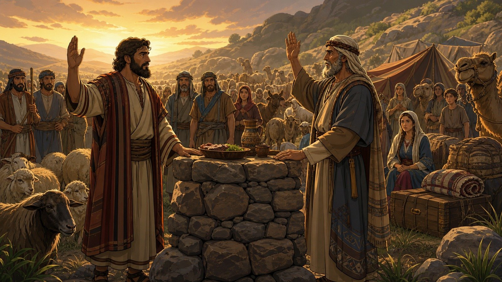 Illustration: Jacob departs from Laban; covenant at Galeed