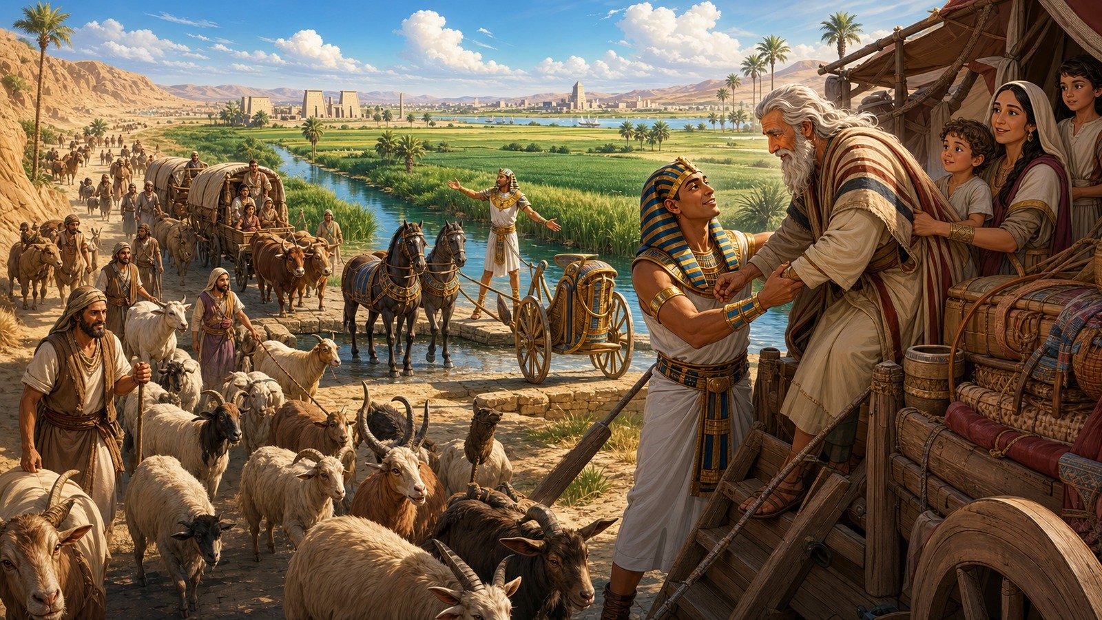 Illustration: Jacob's family moves to Egypt; settle in Goshen
