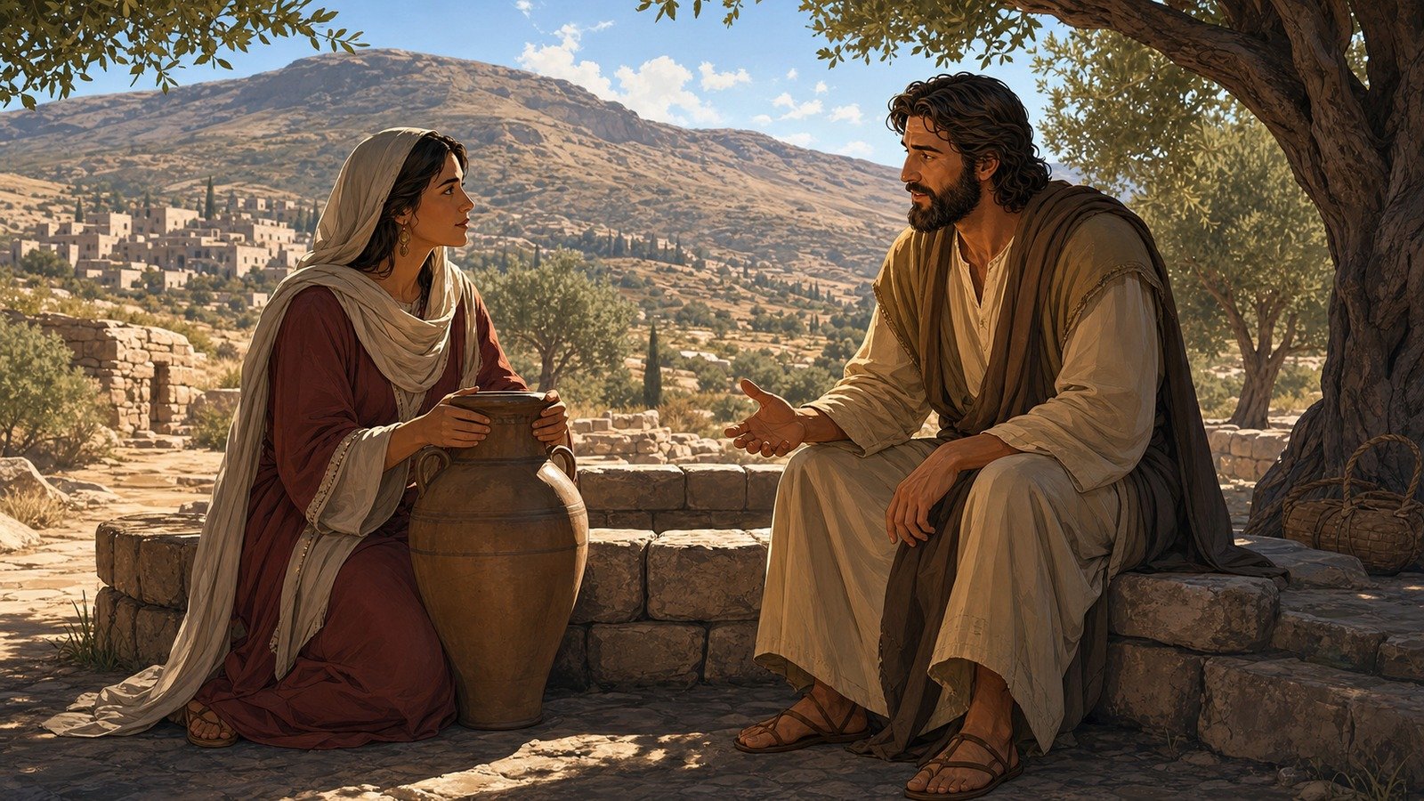 Illustration: Jesus and the Samaritan woman at the well