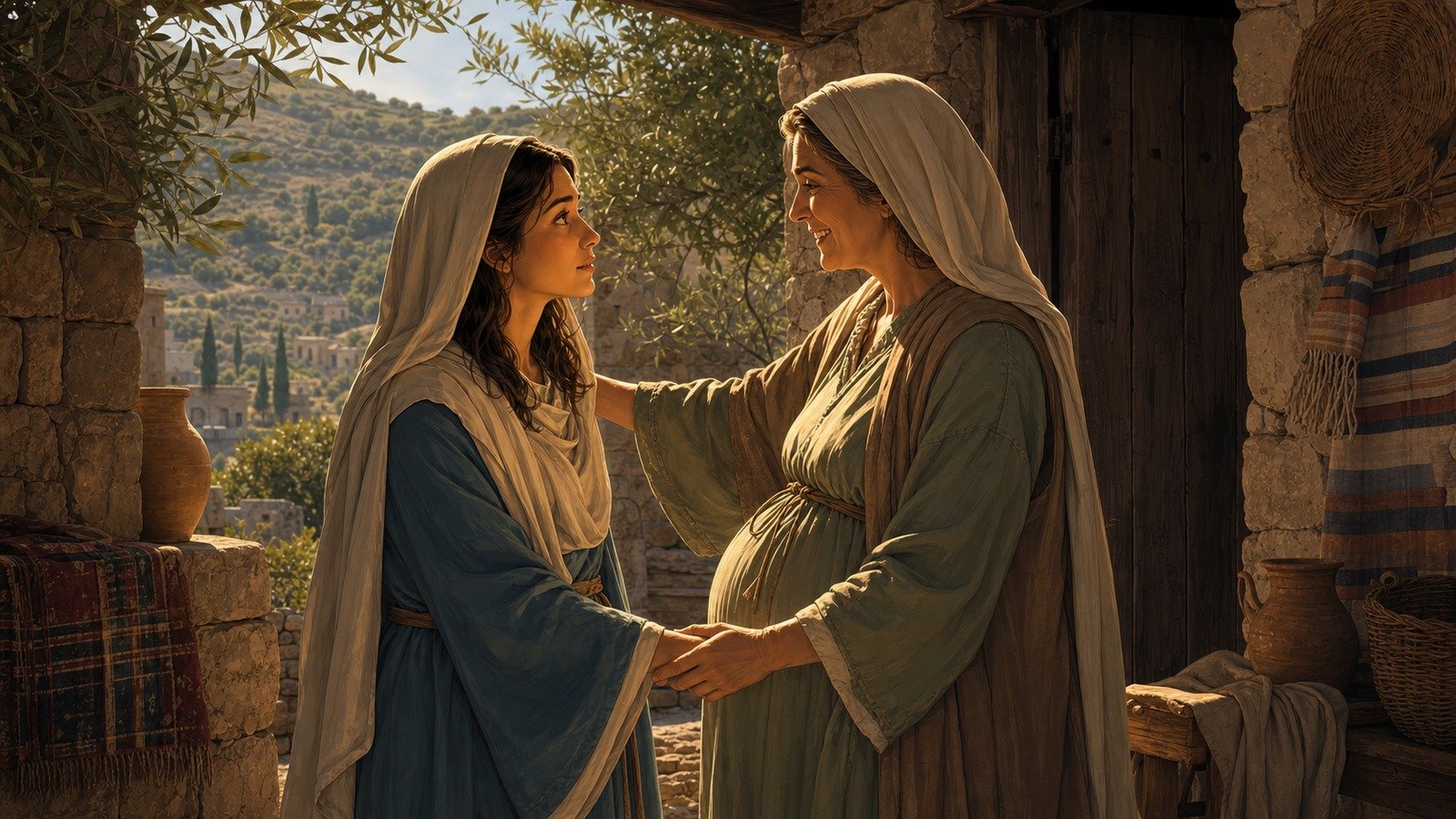 Illustration: Mary visits Elizabeth; the Magnificat