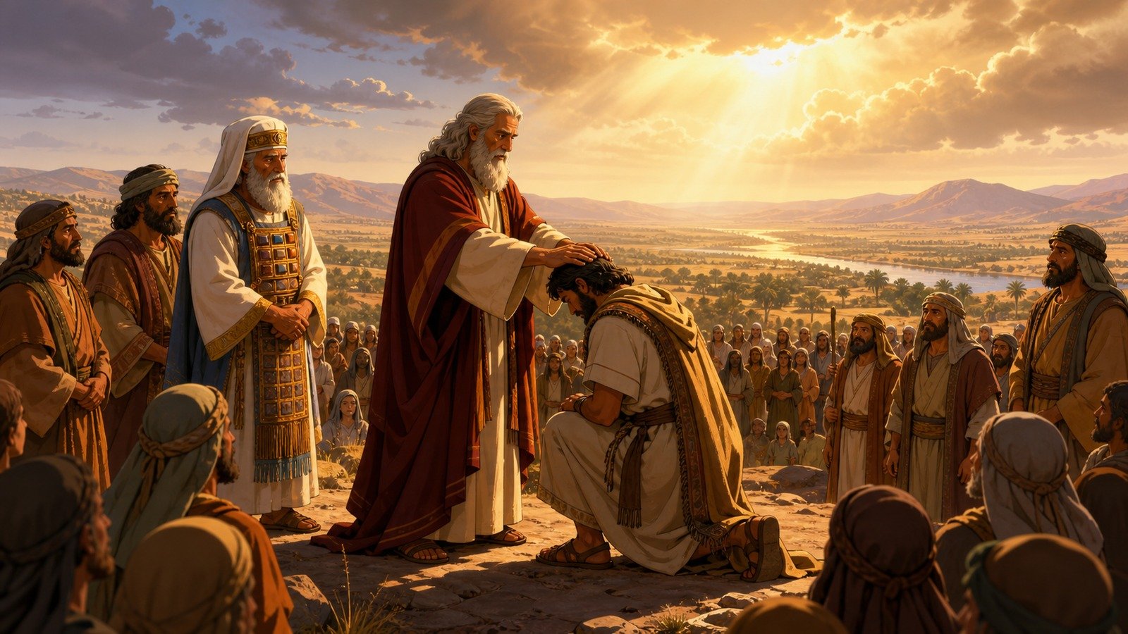 Illustration: Moses commissions Joshua as successor