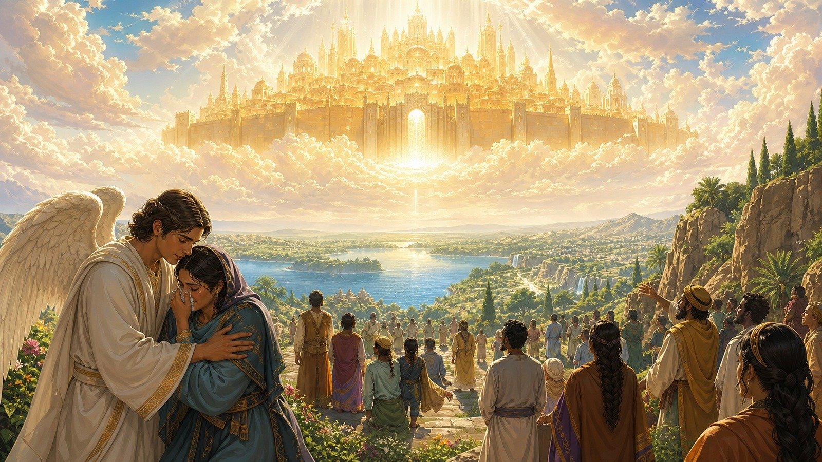 Illustration: New heaven and new earth; New Jerusalem descends