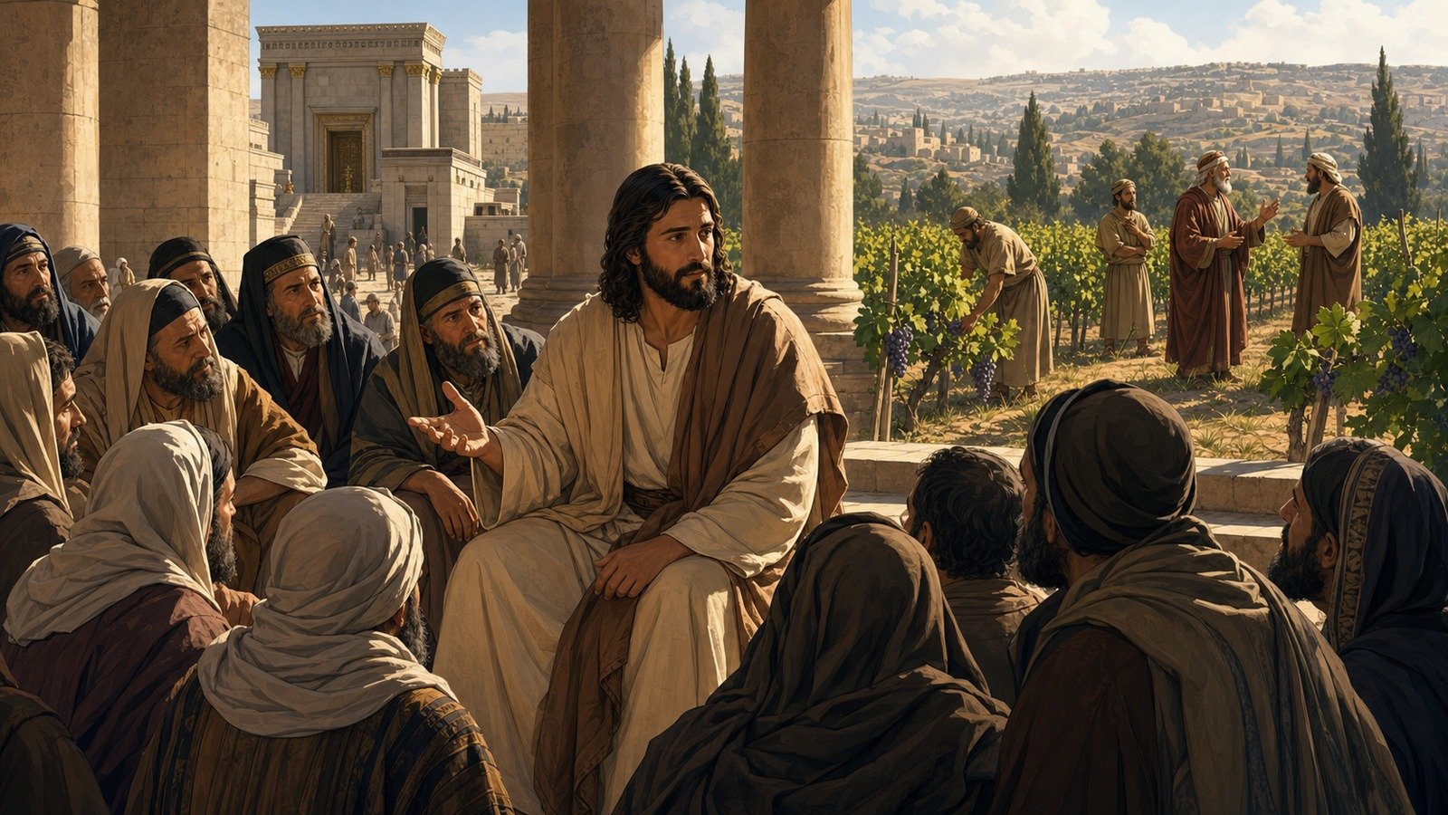 Illustration: Parables of the two sons and the tenants