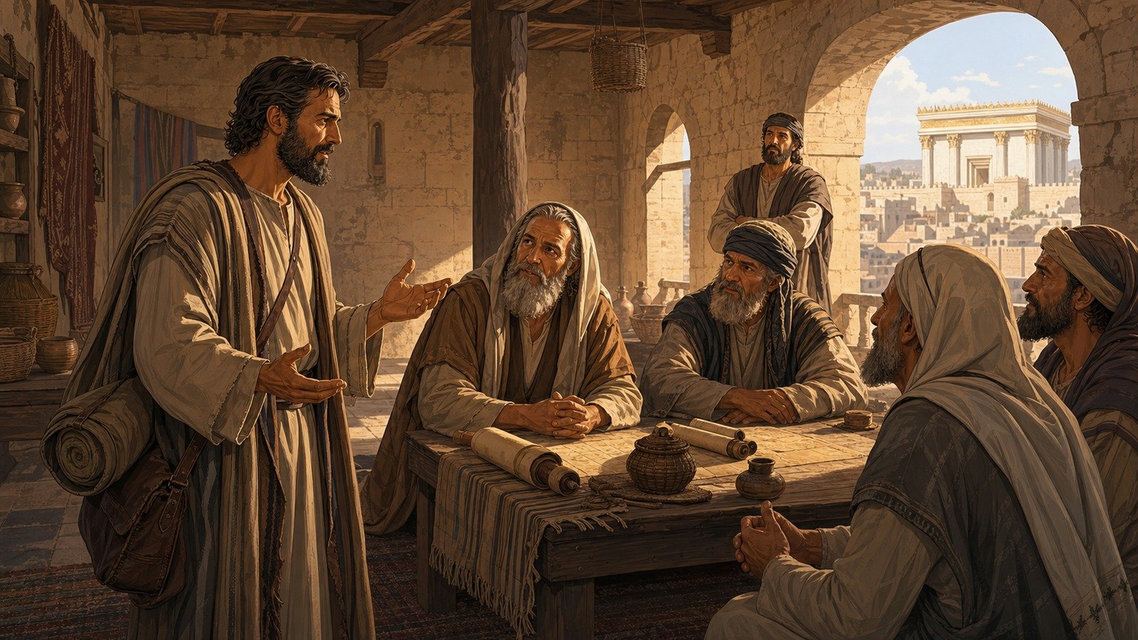 Illustration: Paul arrives in Jerusalem; meets James and the elders
