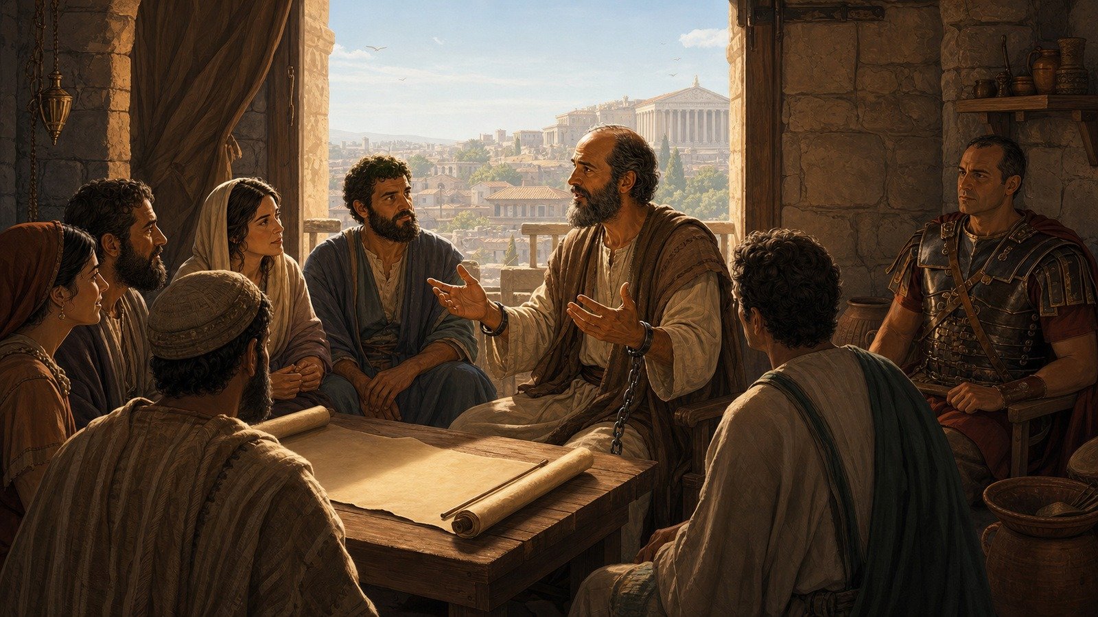 Illustration: Paul arrives in Rome; preaches under house arrest