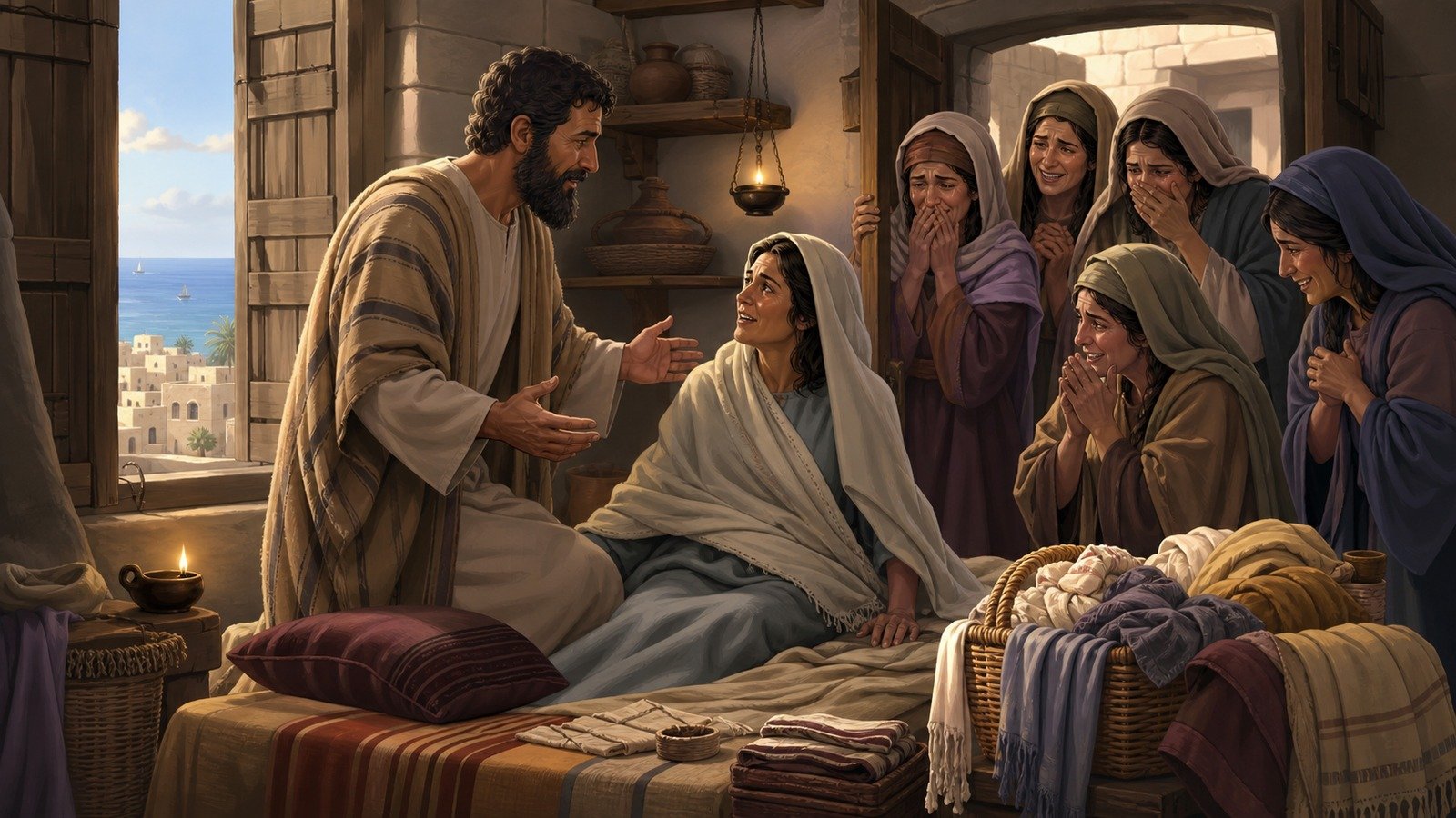 Illustration: Peter raises Tabitha (Dorcas) at Joppa