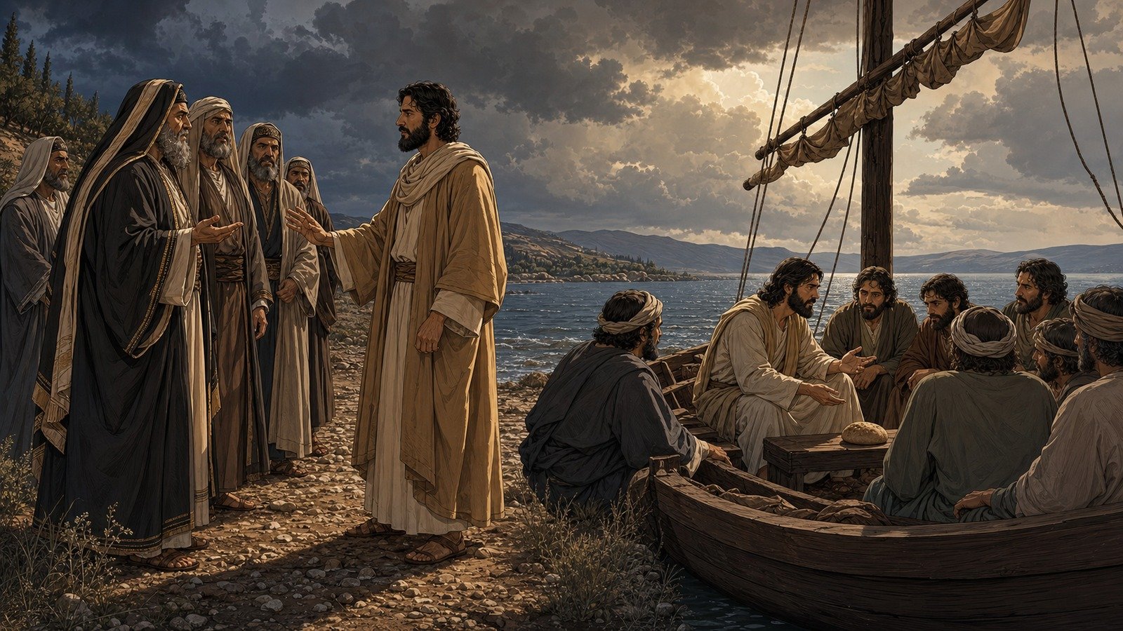 Illustration: Pharisees demand a sign; warning about their yeast