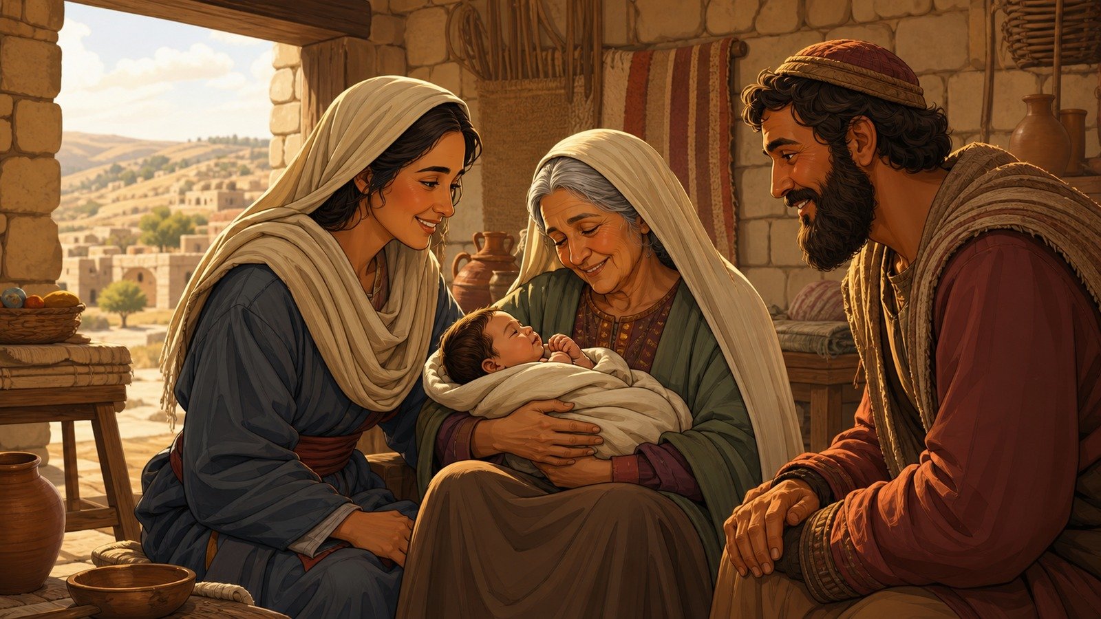 Illustration: Ruth and Boaz; birth of Obed