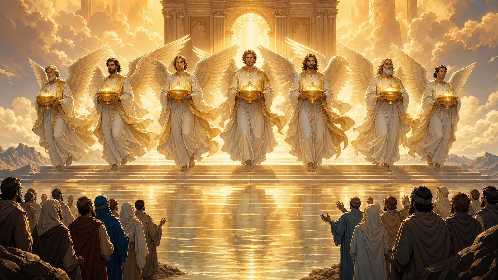 Illustration: Seven angels with the seven last plagues