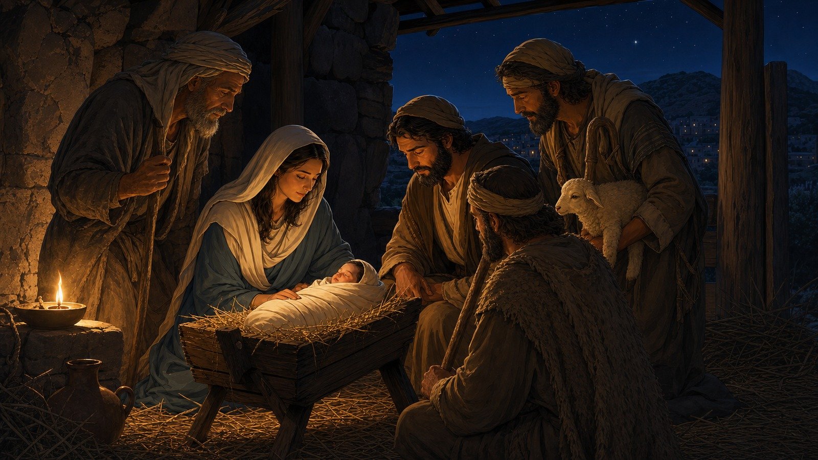 Illustration: Shepherds visit the newborn Jesus