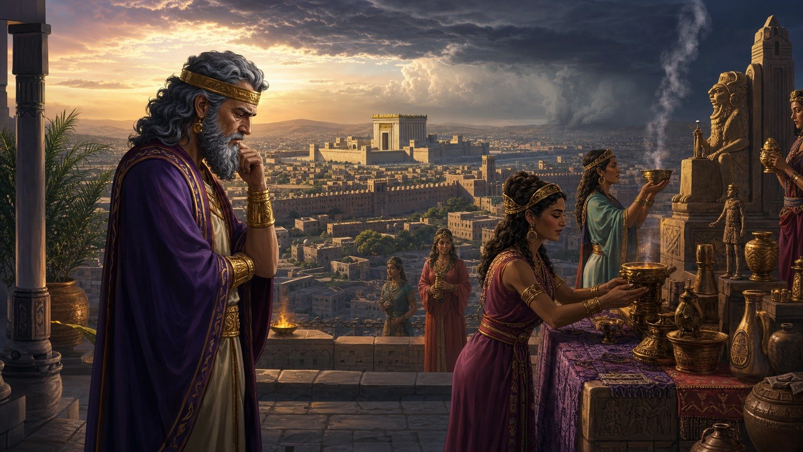 Illustration: Solomon's foreign wives and idolatry; decline