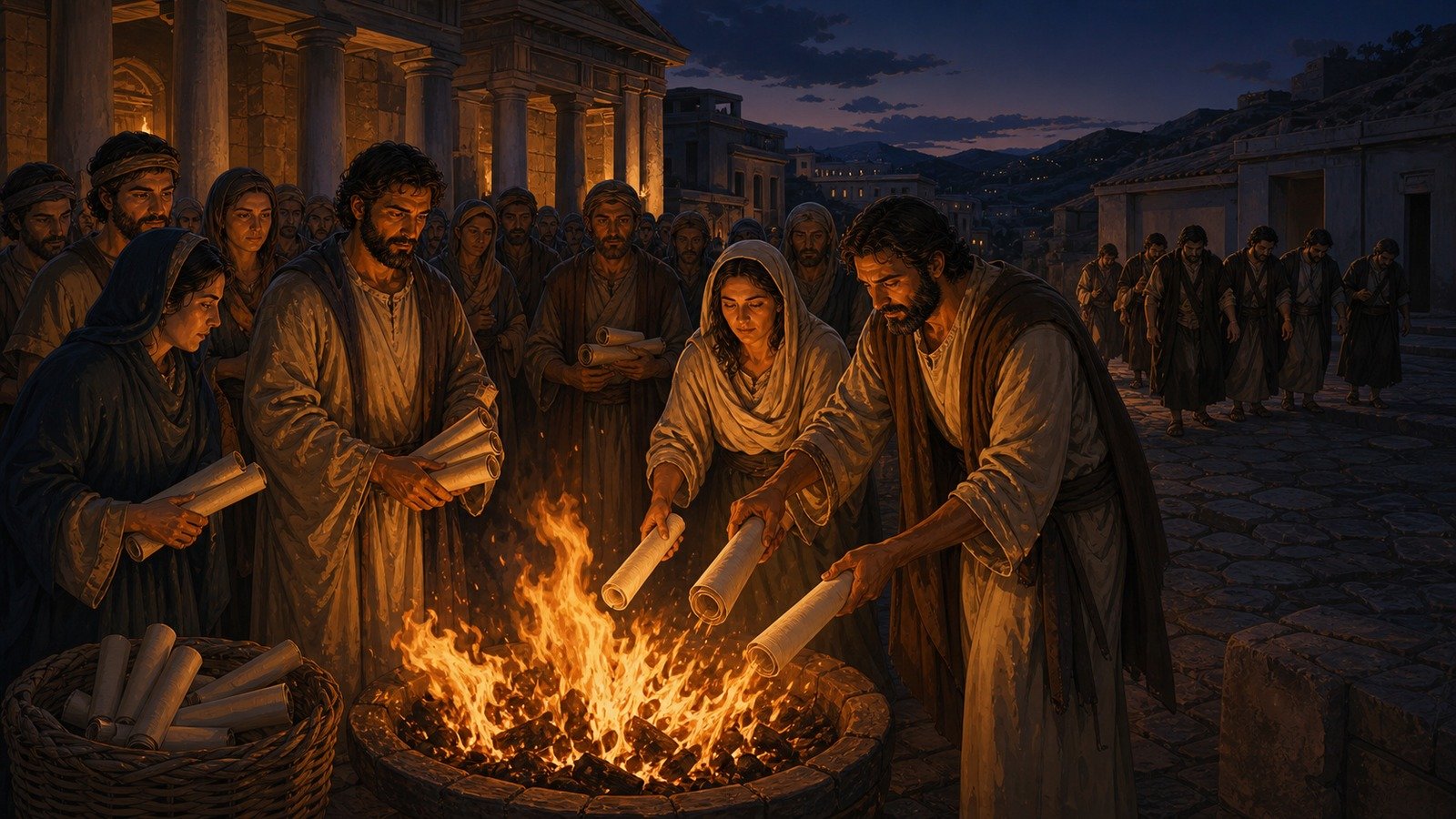 Illustration: Sons of Sceva and the burning of scrolls