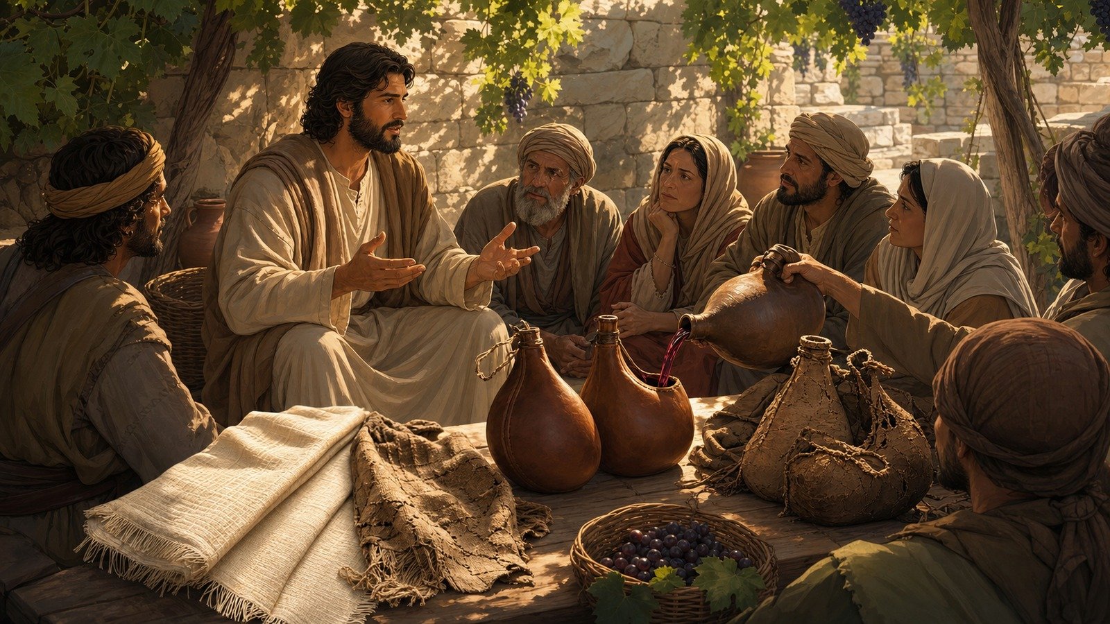 Illustration: Teaching on fasting: new wine and cloth