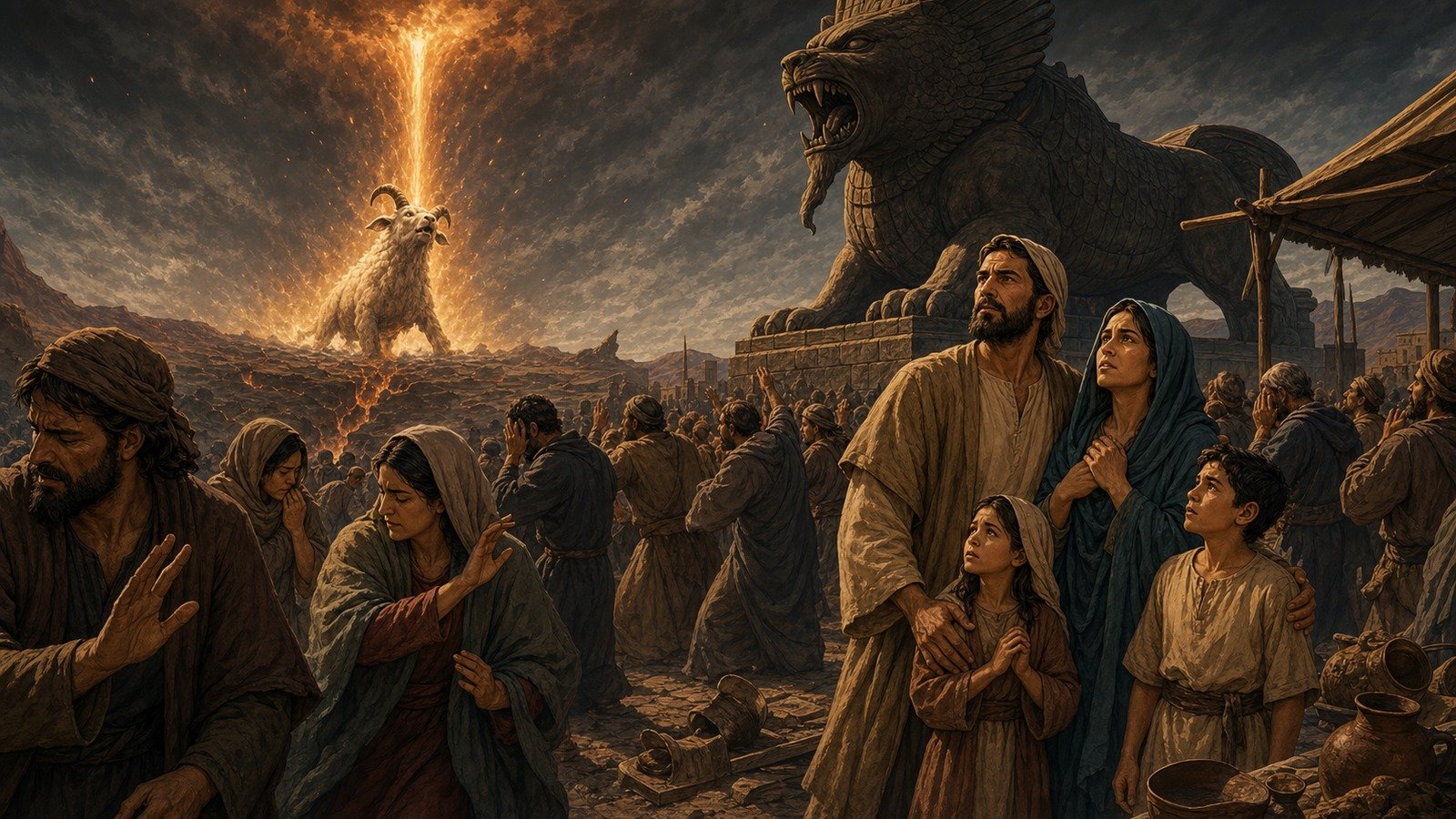 Illustration: The beast from the earth; the mark of the beast