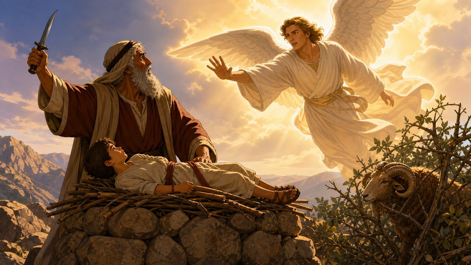 Illustration: The binding of Isaac on Mount Moriah