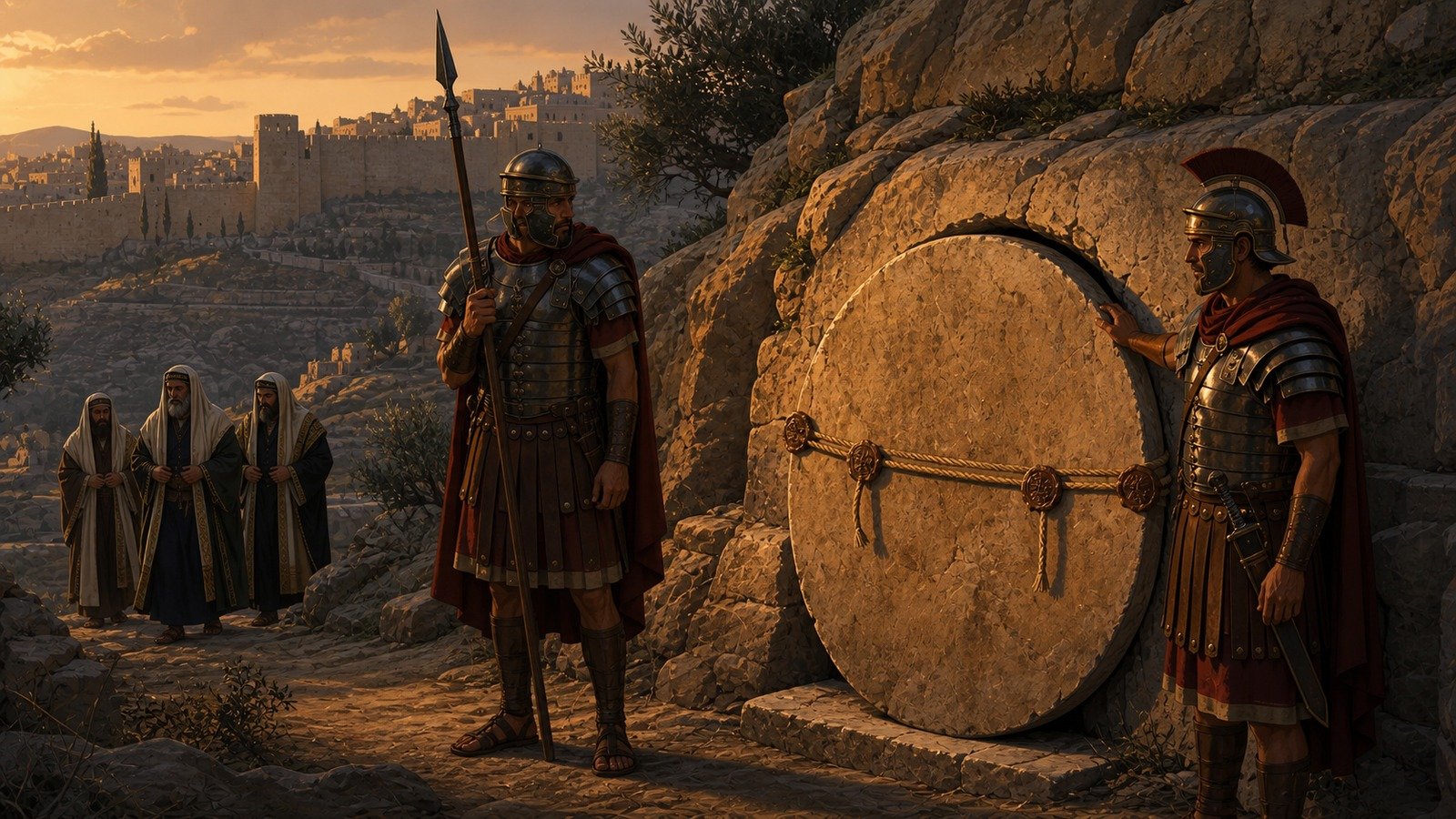 Illustration: The guard set at the tomb