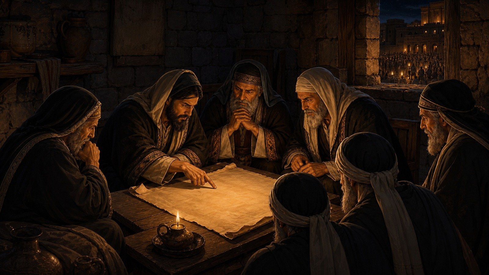Illustration: The Sanhedrin's plot to kill Jesus