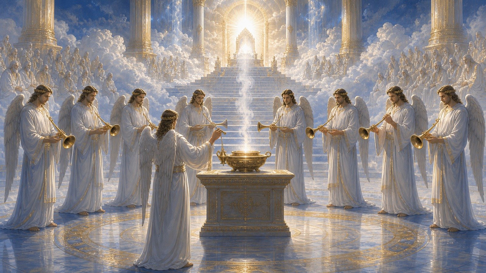 Illustration: The seventh seal; seven angels given trumpets