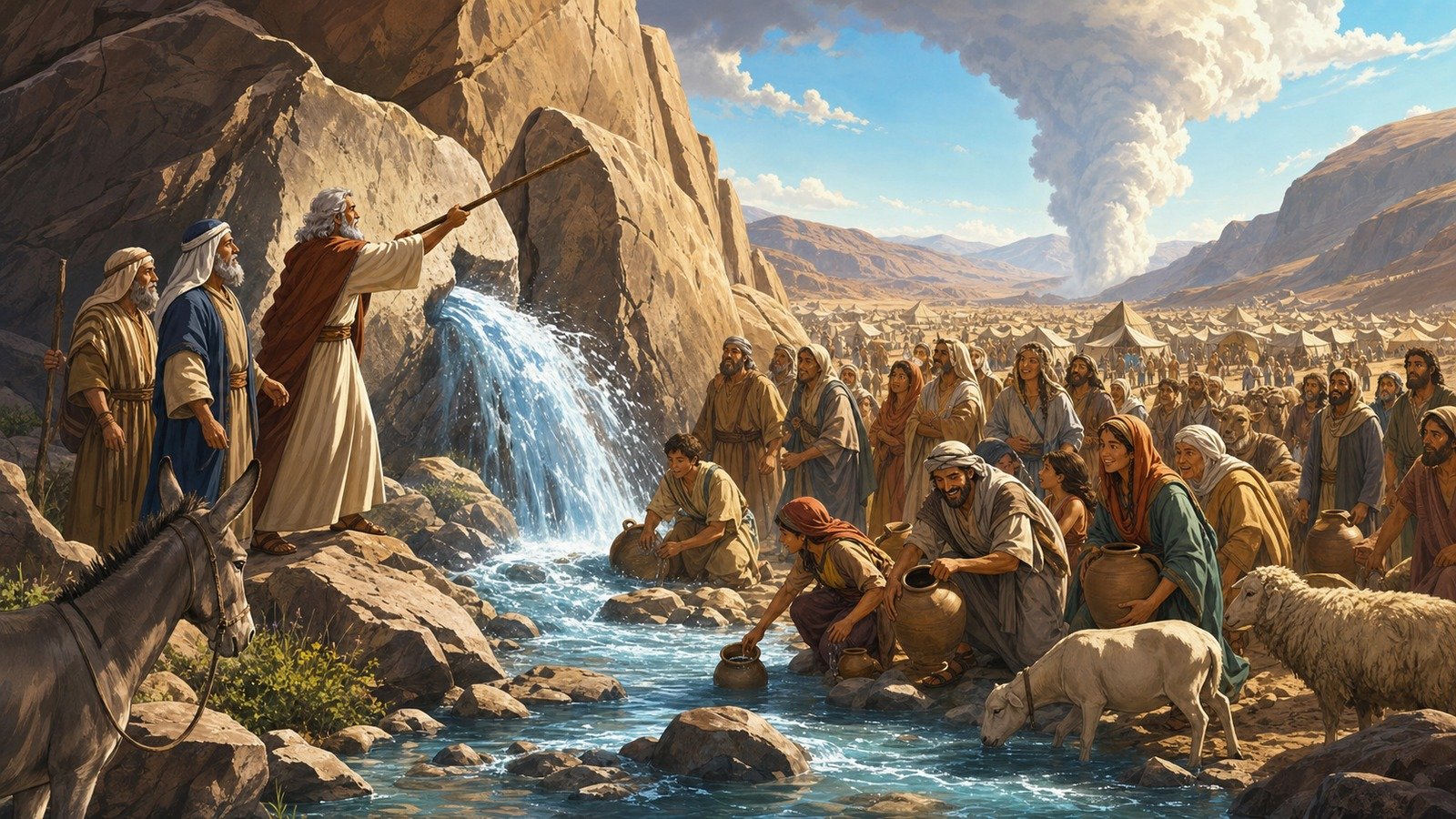 Illustration: Water from the rock at Rephidim